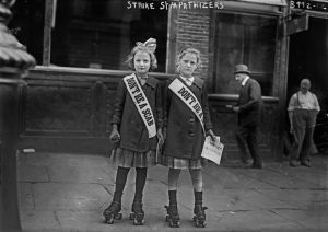 Two girls on skates fought for labor rights in 1916.