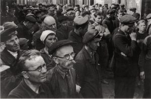 Workers at the Leningrad Kirov factory hear an announcement that the war has begun, 1941 