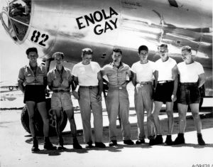 The crew of Enola Gay, the aircraft that dropped the first atomic bomb over Hiroshima, Japan 1945 