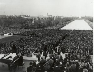 Marian  Anderson against segregation in front of the Lincoln Memorial, 1939.