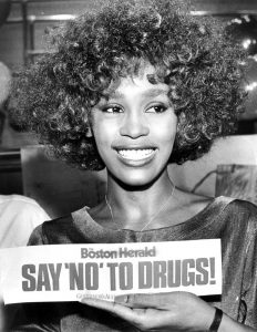 Whitney Houston, despite her later struggles, opposes drugs, 1986.