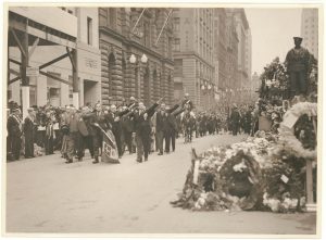 Italian Fascist ex-servicemen give their salute at the Sydney Cenotaph, S. Hood, ca. 1935 